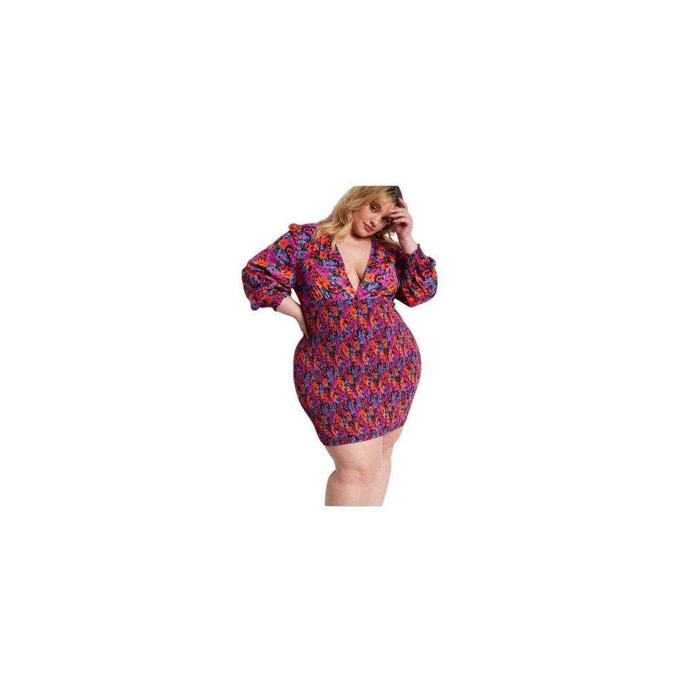 NWT Rebdolls Daphne Floral Print Bodycon Mini dress Plus Size Romantic Party 3X